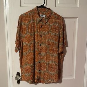 Vatpave Men's Short Sleeve XL Floral Orange/Tan Button Down Shirt with Pocket